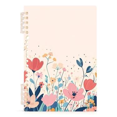 Imagem de Burbuja Caderno fofo de flores da primavera, papel pautado universitário A5 com 60 folhas, fichário para escritório, 1 pacote