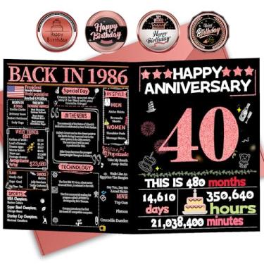 Imagem de Joycard Cartão de aniversário de 40 anos para mulheres, cartão de casamento rubi para esposa, presentes de decorações de casamento doces para casal, perfeito para ela no dia de aniversário, em 1986