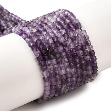 Imagem de LiQunSweet 340 peças de contas de cubo de ametista natural roxa de 2,5 mm contas espaçadoras quadradas de polígono para joias faça você mesmo, pulseira, colar, artesanato, telefone, chaveiro