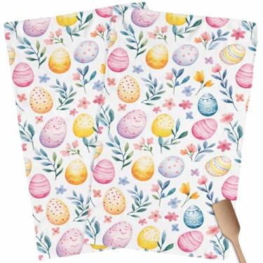 Imagem de Zadaling Toalhas de cozinha de Páscoa, ovos de páscoa, toalhas de mão coloridas, flores de primavera, decoração de primavera, toalha de prato macia, absorvente de secagem rápida, pacote com 2 panos de