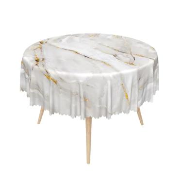 Imagem de SIEDYCV Toalha de mesa redonda de mármore ouro branco 178 cm natural marmorizado dourado toalha de mesa poliéster resistente a óleo reutilizável capa de mesa moderna para banquete de casamento, festa