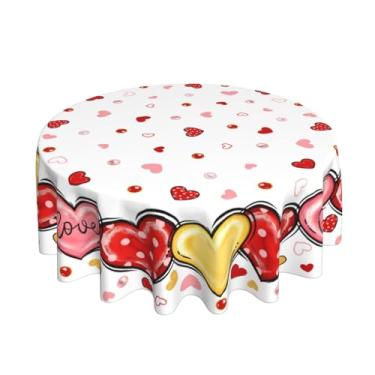 Imagem de Kawani Toalha de mesa redonda para dia dos namorados, 152 cm, coração, vermelho, amarelo, rosa, decorativa, lavável, resistente a rugas, resistente a manchas, para festa e piquenique e jantar