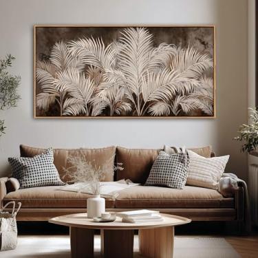 Imagem de Arte de parede Boho em marrom moderno, arte minimalista em tela para sala de estar, arte de parede grande emoldurada para decoração de parede de quarto - Imagens de parede neutra decorativas