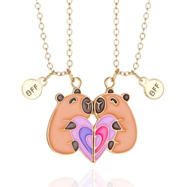 Imagem de HANRESHE Colar marrom capivara coração bff para 2 lindos capivaras colar joia presente
