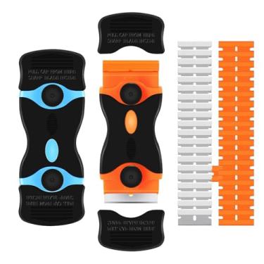 Imagem de Raspador de lâmina de barbear, raspador multisuperfície de cabeça dupla com 40 lâminas para fogão de vidro e janelas, azul e laranja