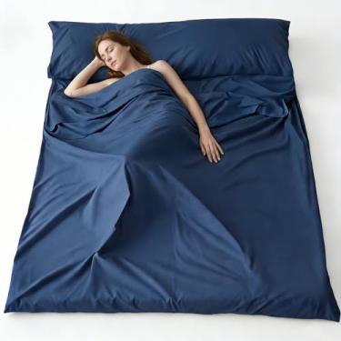 Imagem de Wind Tour Forro de saco de dormir adulto saco de dormir leve portátil lençóis de viagem para hotel forros de saco de dormir duplo para acampamento mochila hotéis (duplo, azul marinho)