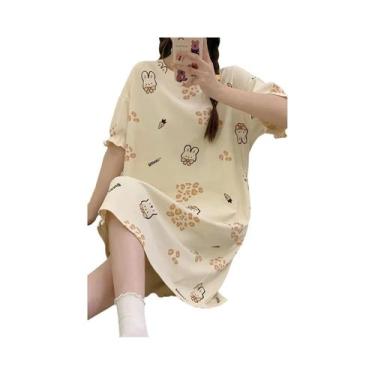 Imagem de Camisola De Verão plus Size Para Mulheres Em Seda Gelada, Manga Curta,