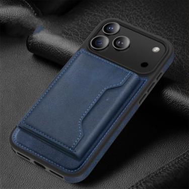 Imagem de Capa carteira de luxo em couro para iPhone 17 Air 16 15 14 Plus 13 12 11 Pro Max com fecho magnético resistente (para iPhone 16e/Azul)