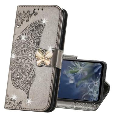Imagem de LEMAXELERS Capa carteira para Galaxy S25, feminina borboleta em relevo couro PU capa flip fólio com compartimentos para cartão de crédito com suporte para Samsung Galaxy S25 Diamond Butterfly Gray SD