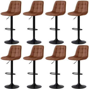Imagem de Kit 8 Banqueta Alta Elegance  Com Base Giratória E  - Marrom