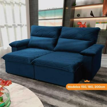 Imagem de Sofá Retrátil Reclinável Paris 1,50m Suede Velut Azul Marinho Molas No Assento - King House
