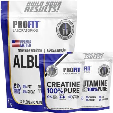 Imagem de ALBUMINA 1KG l CREATINA PURA MONOHIDRATADA 250G l GLUTAMINA PURA 300G l PROFIT-Unissex