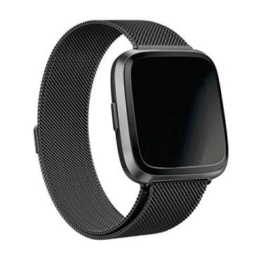 Imagem de LTIMPORTS - Pulseira Aço Inoxidável Milanese - Compatível com Fitbit Versa, Versa 2, Lite - Preto, 26 cm