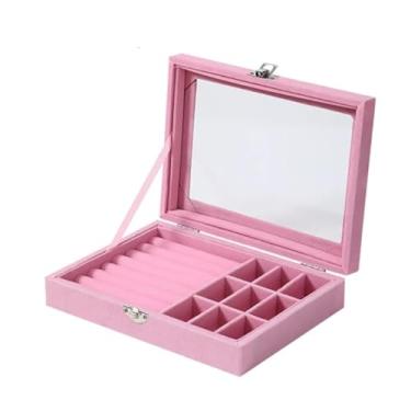 Imagem de Porta Joias Portátil Estojo Expositor Organizador Armazenamento Premium para Brincos Anéis Bijuterias Ouro Prata Tecido Anti Risco Seguras e Organizadas (Rosa)