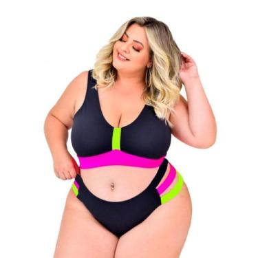 Imagem de Biquini Feminino Plus Size Preto Neon Cores Vivas - STW, Preto, 50