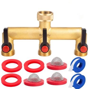 Imagem de Breezliy Divisor de mangueira de jardim de latão, desviador de torneira de 3 vias com alças de extensão, divisor de torneira de 3 vias, divisor de mangueira ao ar livre, entrada fêmea GHT de 9,5 mm e