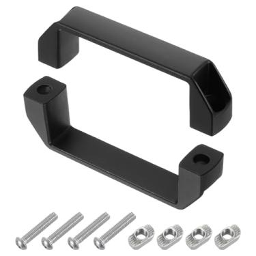 Imagem de uxcell Pacote com 2 puxadores retangulares, puxador de porta de liga de alumínio central de 120 mm/4,7 pol. Puxador moderno para gaveta armários portão garagens, preto