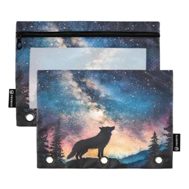 Imagem de CEBUGI 3 bolsas de lápis com zíper e janela transparente, 2 pacotes de estojo para exames de sala de aula (lobo)