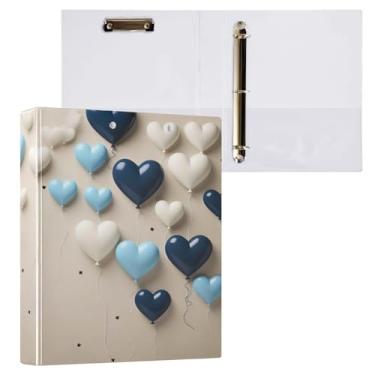 Imagem de Wassud Fichário de balões de coração branco azul com clipe organizador de 3 anéis com fichário decorativo de bolso transparente A4 suporte de documentos para escritório, casa, pacote com 2