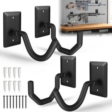 Imagem de POOWEE 2 unidades de exibição horizontal para arma de montagem na parede - suporte de parede de aço resistente para espingarda suporta até 13,6 kg, suporte de parede de cabides de rifle, suporte de