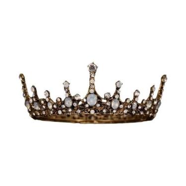 Imagem de Coroa Tiara De Noiva Princesa Rainha Com Cristais De Strass Dourados E