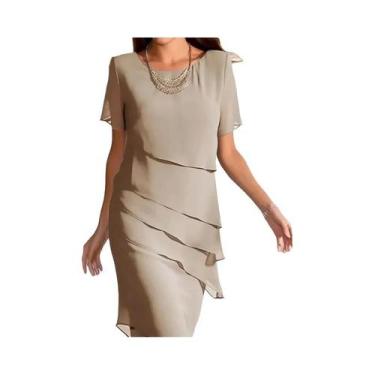 Imagem de Vestido Elegante plus Size Slim Fit Em Chiffon Com Decote Redondo E Ma