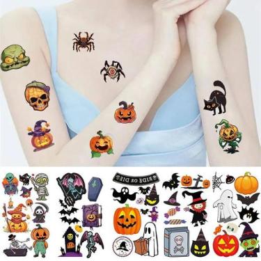 Imagem de Temporário Fake Halloween Tattoo Sticker, impermeável, braço, mãos, co