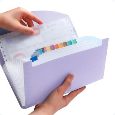 Imagem de Mini pasta organizadora sanfonada com 12 divisórias para recibos, papéis dobrados e documentos pequenos, ideal para organização portátil no escritório, estudo ou uso doméstico (Roxo)
