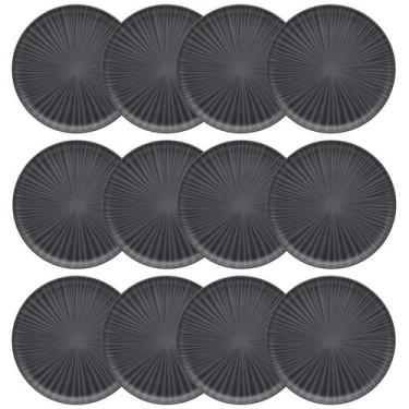 Imagem de Kit Jogo 12 Pratos Sobremesa Oxford Preto Onix Oxford 20 cm Cerâmica