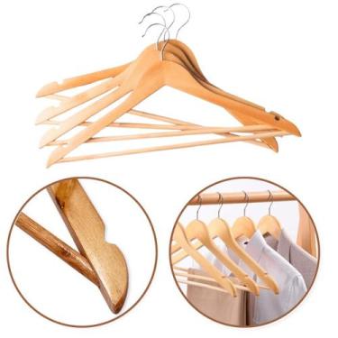 Imagem de Kit 12 Cabides De Madeira Adulto Roupa Marfim Prime Loja / Atacado / R