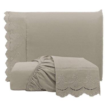 Imagem de Jogo De Lençol Casal Padrão Bordado Ingles Micropercal 300 Fios Toque De Algodão 3 Peças - Fendi