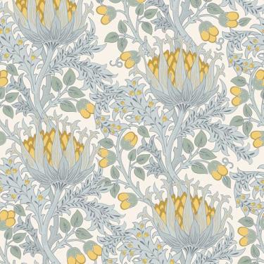 Imagem de VEELIKE Papel de parede floral amarelo vintage adesivo e descascar papel de parede removível de flores de crisântemo para quarto, berçário, banheiro, 48 x 38 cm, pré-colado, William Morris, papel de