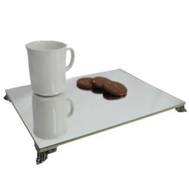Imagem de Bandeja Clássica Retangular Espelhada Pé Babilonia Pequeno Prata Velho