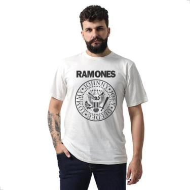 Imagem de Camiseta Masculina Algodão Estampa Ramones - Techmalhas, Branco, GG