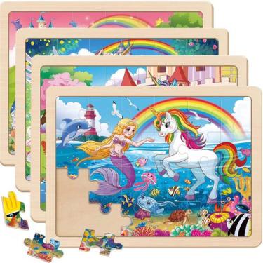 Imagem de Quebra-cabeças de madeira VJZVKJ Unicorn Mermaid Princess 24 unidades