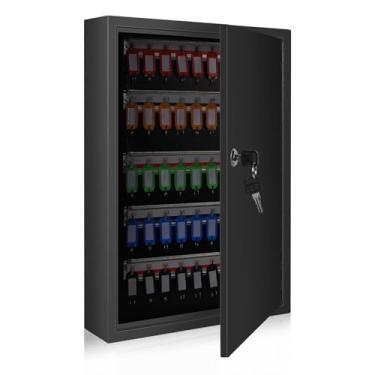 Imagem de SHANTRA Armário de chaveiro, suporte de parede com 100 posições, organizador de chaves com trava de metal - caixa de armazenamento de chaves com etiquetas de chave, cofre ajustável para chaves