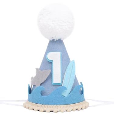 Imagem de PATRDIO The Big One Birthday Hat - Shark 1st Birthday Party Decorations, Summer Surf Party Hat, Sea Wave Birthday Headwear (1st wave hat)