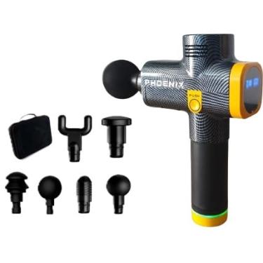 Imagem de Pistola Massageadora Phoenix A2 Profissional Muscular Corporal Alivio de Dor Tratamento Fisioterapêutico Liberação Miofascial Com 20 Velocidades + 6 Ponteiras + Tela LCD Digital + Case Maleta Portátil