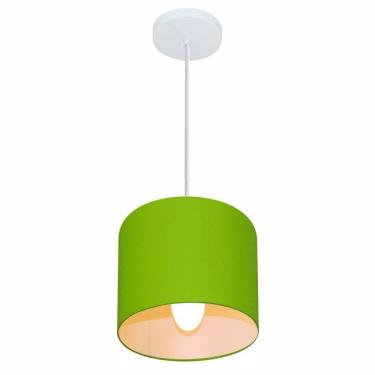 Imagem de Lustre Pendente Cilíndrico Md-4046 Cúpula Em Tecido 18x18cm Verde Limão - Bivolt