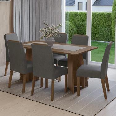 Imagem de Conjunto Sala de Jantar Tampo de Madeira 6 Cadeiras Rustic/Silver Soho Madesa