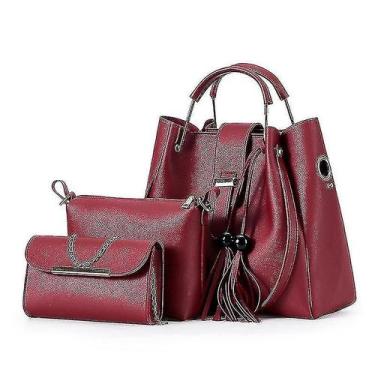 Imagem de Bolsas femininas três peças bolsas casuais vermelhas - HUOGUO