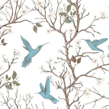 Imagem de Yenhome Papel de parede elegante beija-flor vintage art nouveau floral e pássaros descascar e colar ramos botânicos removíveis flores pássaros papel de contato para banheiro quarto armários parede