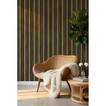 Imagem de Papel de parede com efeito de grade de madeira autoadesivo para sala de estar, cozinha e quarto, material de PVC impermeável para renovação de parede, grade marrom dourado 45 * 1000 cm