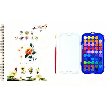 Imagem de Kit de pintura em aquarela, equipado com pincéis de tinta aquarela de 12 cores, kit de pintura em aquarela para iniciantes (48 cores - flores)