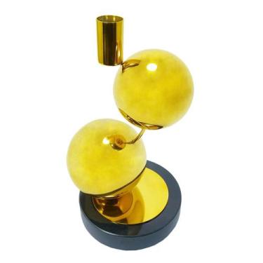 Imagem de Castiçal Decorativo Metal Dourado Esferas Base Marmore - LUXdécor