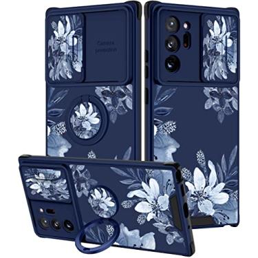 Imagem de Goocrux (2 em 1 para Samsung Galaxy Note 20 Ultra capa floral flores mulheres meninas capa de telefone feminina design de plantas fofas com capa de câmera deslizante + suporte de anel fashion capas azuis para Note20 Ultra 5G 6,9 polegadas