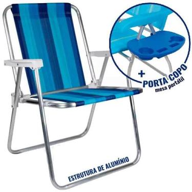 Imagem de Cadeira de Praia Alta em Alumínio Cores Variadas 2101 + Mesa Portátil 