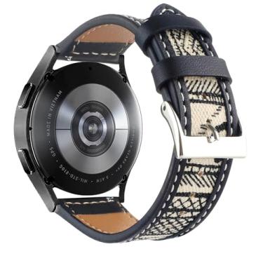 Imagem de Abanen Pulseira de couro jeans para Samsung Galaxy Watch 4/Galaxy Watch 5, pulseira de tecido de lona de 20 mm com forro de couro sintético macio para Galaxy Watch 4 Classic de 42 mm/46 mm