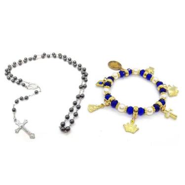 Imagem de Kit Pulseira Nossa Senhora da Aparecida e Terço Hematita - Flash