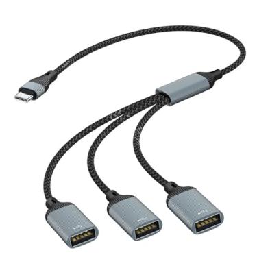 Imagem de Cabo adaptador USB C macho para 3 USB fêmea, Thunderbolt 3/4 para 3 USB-A, cabo divisor multiportas USB-C para MacBook Pro, iPhone 16, iPhone 15 Pro Max, iPad Air, PC, laptop, etc